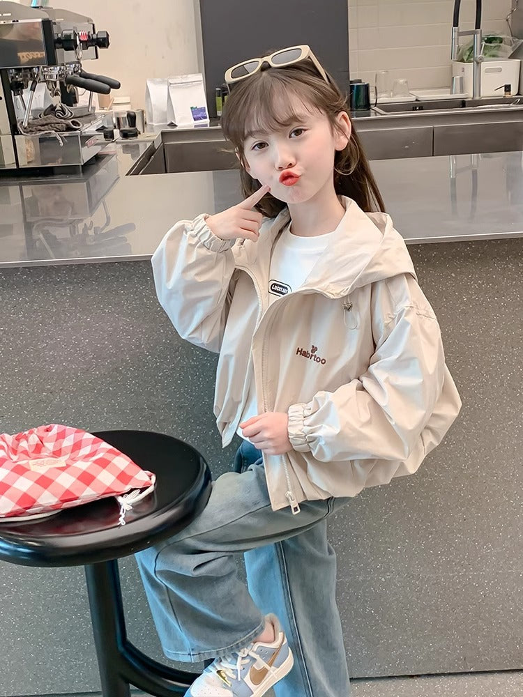 Girls Hooded Cartoon Sports Jacket Casual Zip-Up Coat