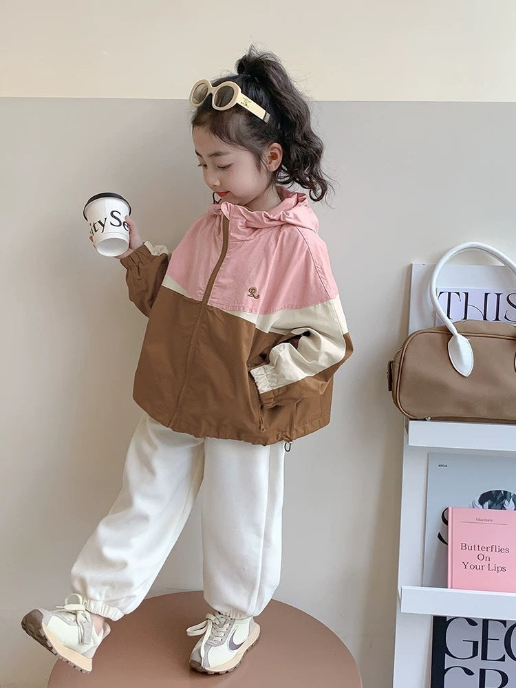 Girls Hooded Short Windbreaker Jacket Casual Spring Coat