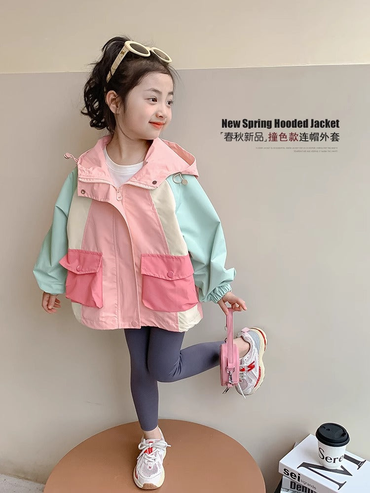 Girls Casual Hooded Spring Jacket Rose Red Fashion Coat