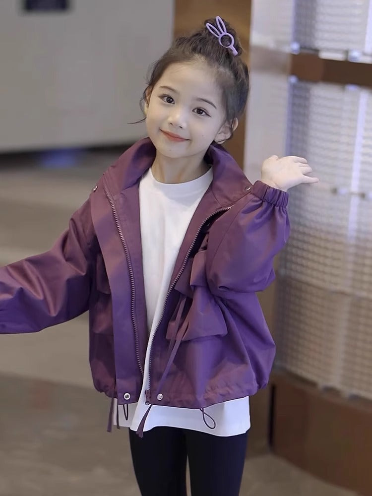 Girls Hooded Casual Spring Jacket Trendy Zip-Up Coat