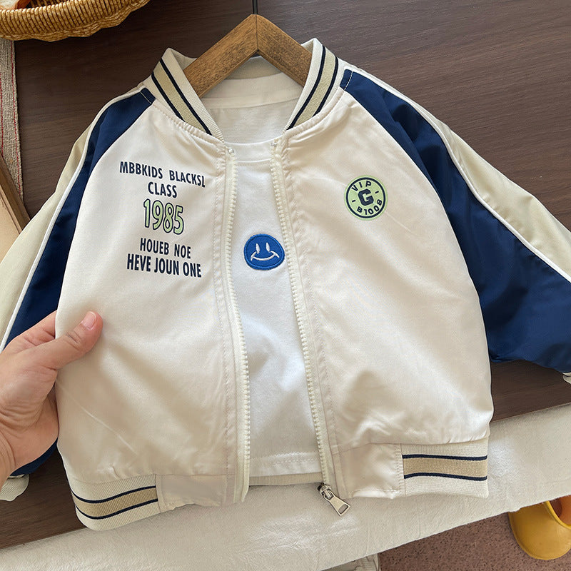 Boys Sport Baseball Jacket Spring Casual Zip-Up Coat