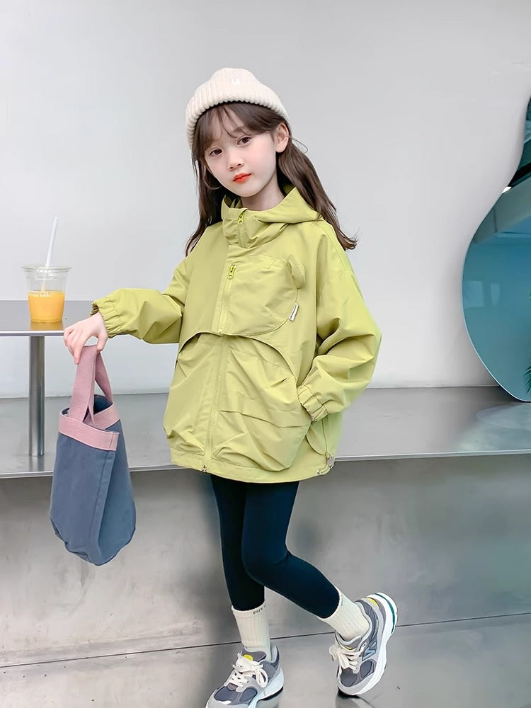 Girls Hooded Sports Jacket Korean Style Spring Coat