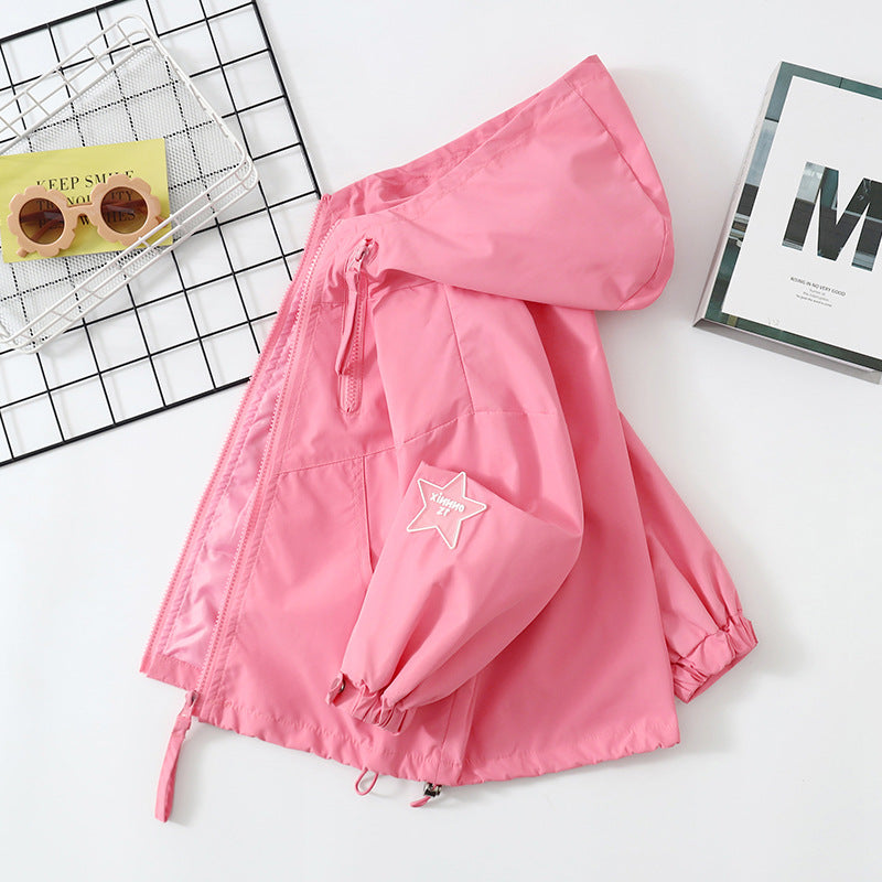 Girls Hooded Double Zipper Spring Jacket Korean Style Coat