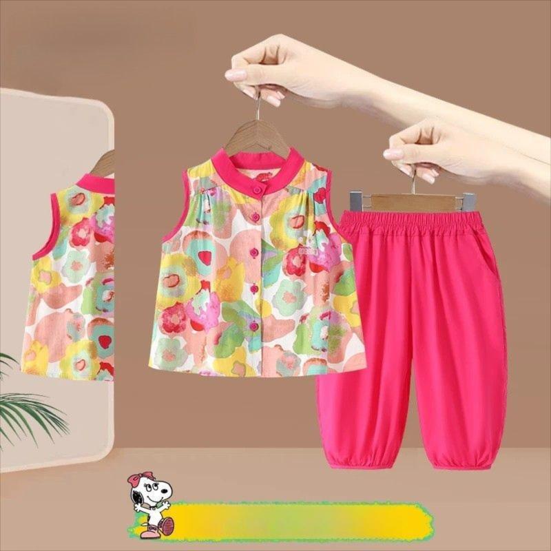 Girls Korean Style Summer Two Piece Set Cropped Pants Outfit