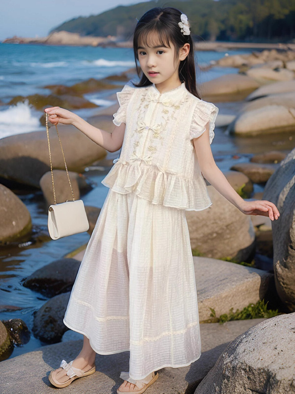 Girls Chinese Style Hanfu Set Summer Short Sleeve Tang Suit Outfit