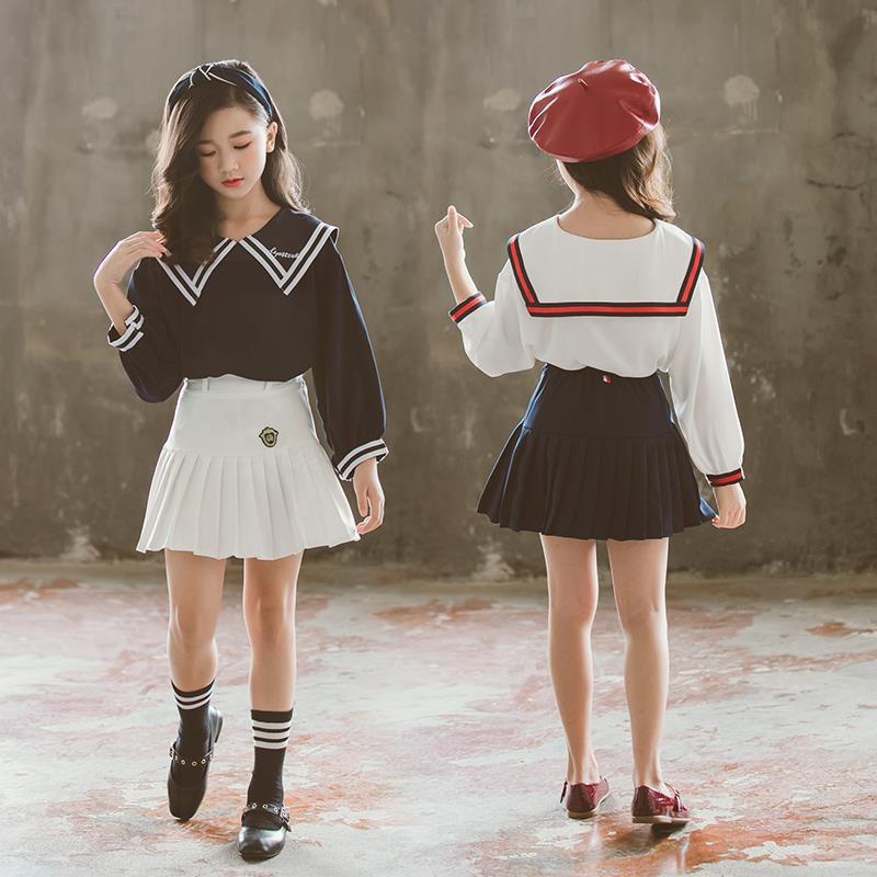 Girls Preppy School Uniform Skirt Set Korean Style Outfit