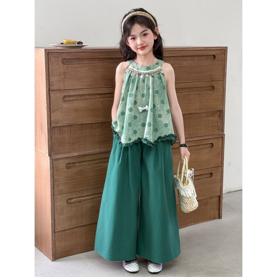 Korean Style Girls Summer Two Piece Vest Outfit Set Casual Suit