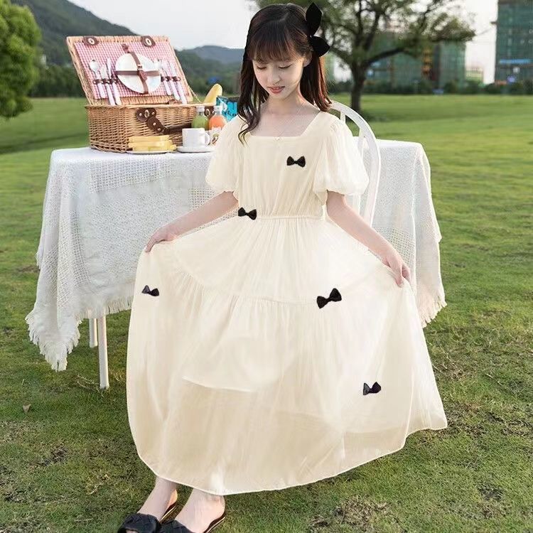 Girls Chiffon Bow Princess Dress Western Style Summer Outfit