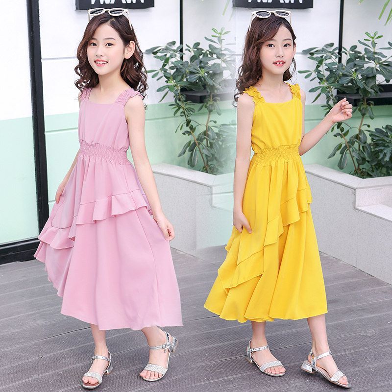 Girls Minimalist Strap Princess Dress Summer Beach Outfit