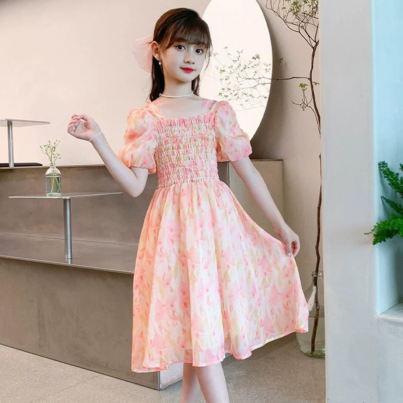 Girls Puff Sleeve Princess Dress Elegant Summer Party Outfit