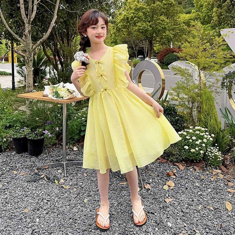 Girls Solid Color Vest Princess Beach Dress Summer Outfit
