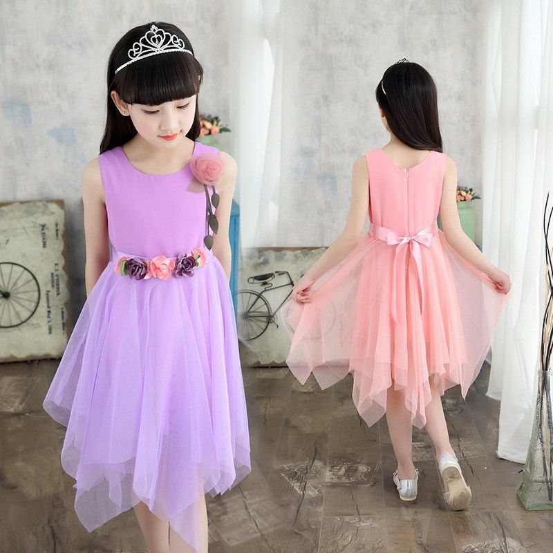 Girls Korean Irregular Princess Dress Gauze Summer Outfit