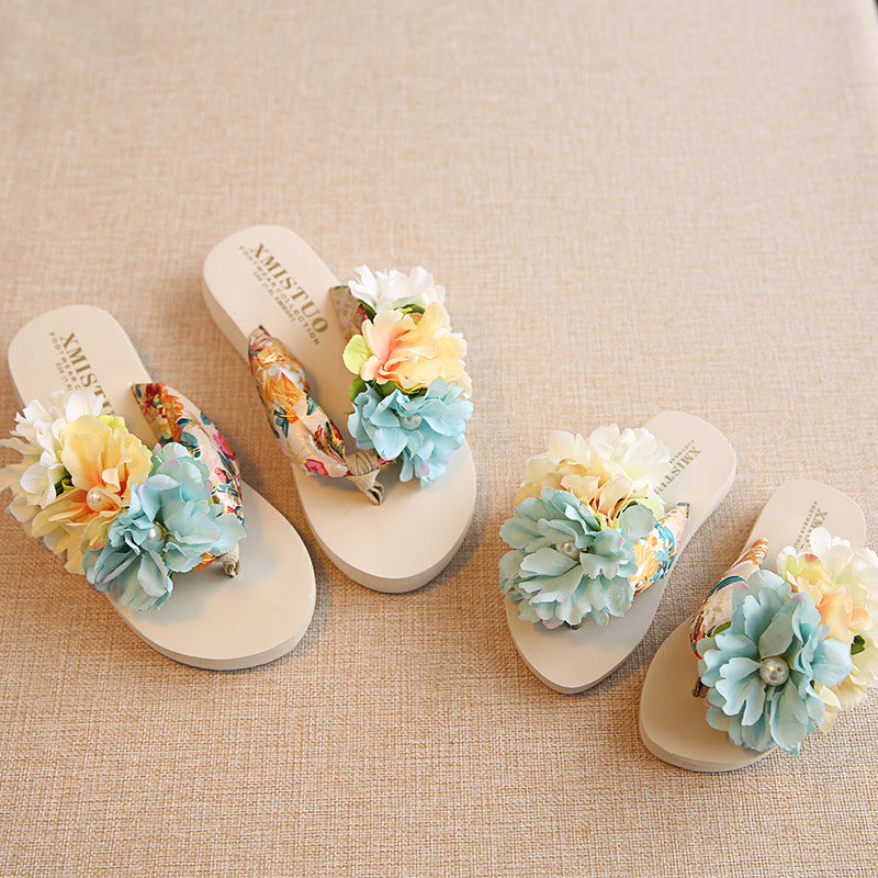Women’s Floral Wedge Flip Flops Beach Sandal Slippers