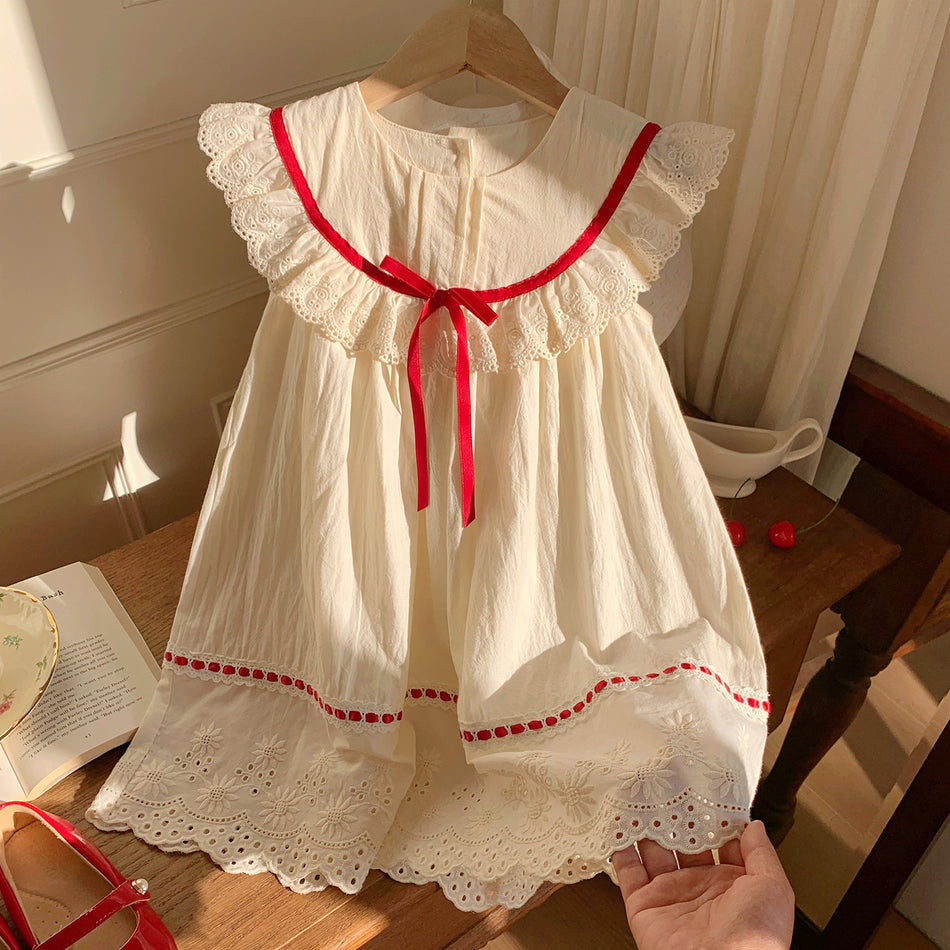 Girls Lace Ruffle Collar Cotton Princess Summer Dress