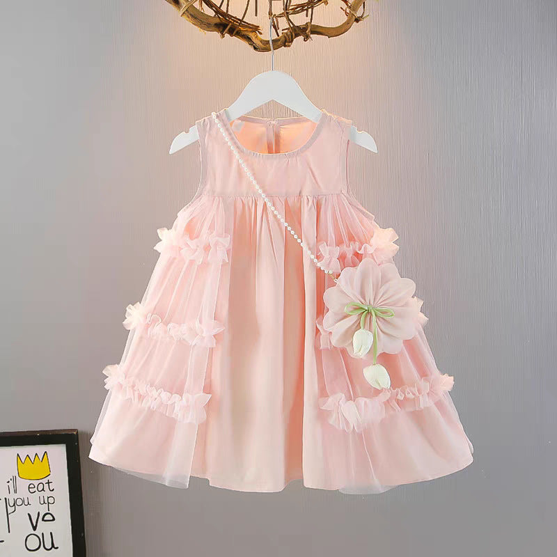 Girls Mesh Princess Dress Sleeveless Summer Party Outfit