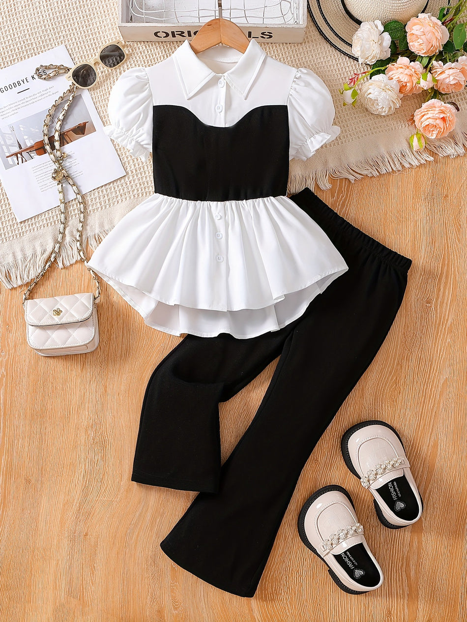 Girls Lace Hem Vest Pants Set Two-Piece Summer Outfit