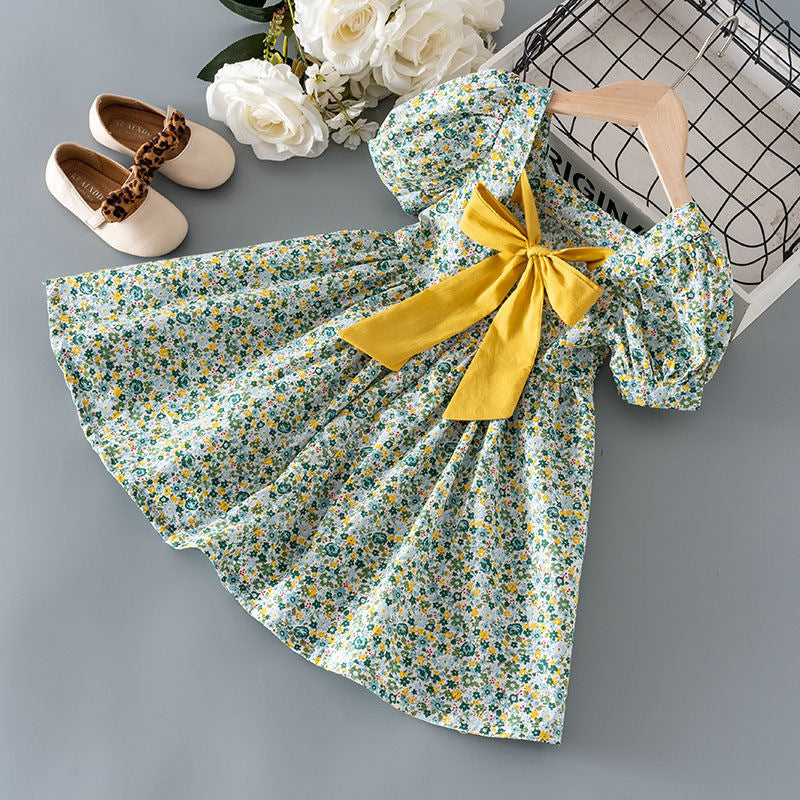 Girls Princess A-Line Floral Summer Dress Short Sleeve Kids