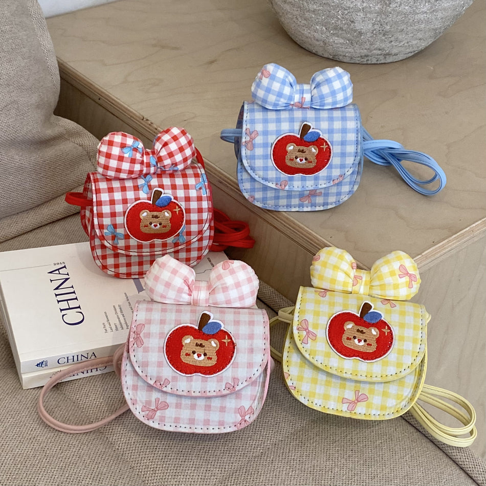 Girls Plaid Bow Mini Saddle Bag Cute Crossbody Purse