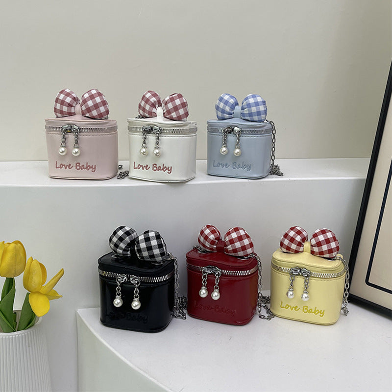 Girls Bow Mini Box Chain Crossbody Lipstick Handbag