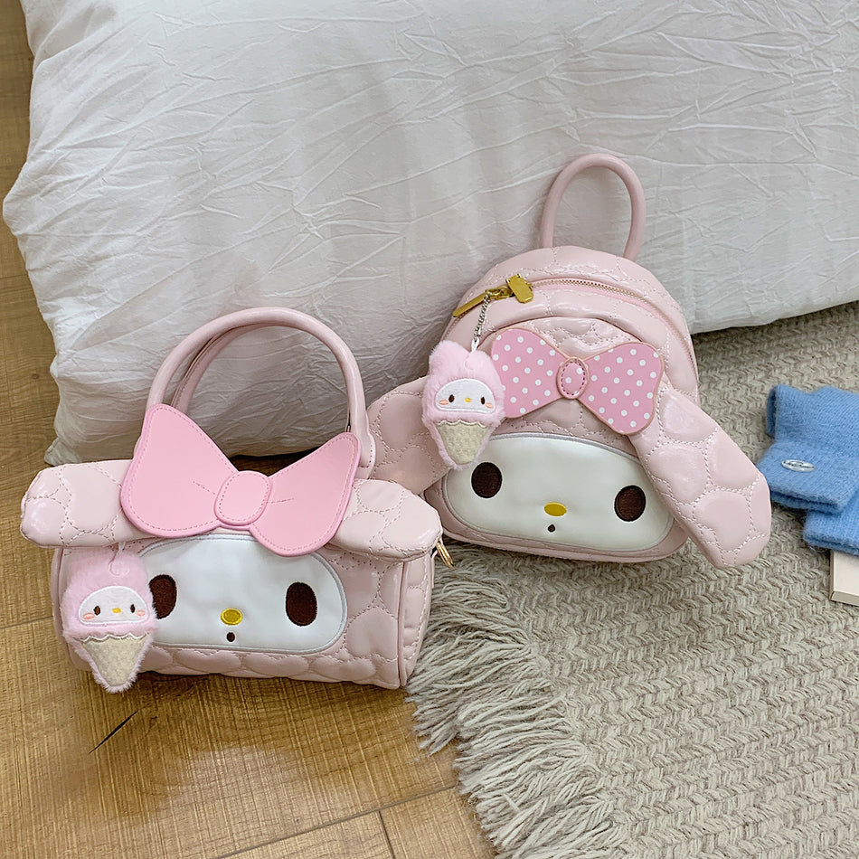 Girls Cartoon Heart Embroidered Mini Egg Backpack Bag