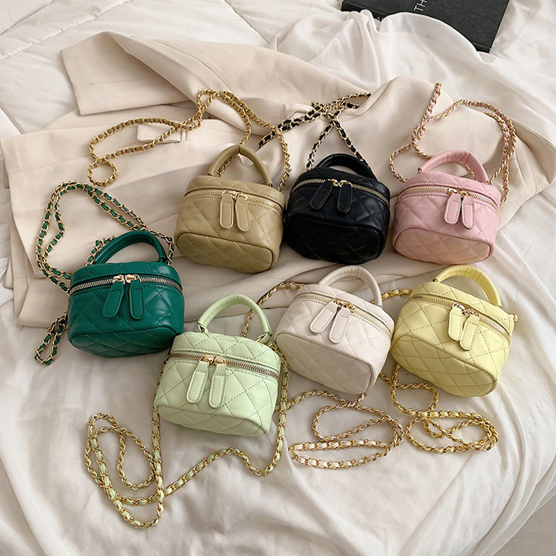 Mini Chain Bucket Crossbody Bag Textured Embroidered Purse