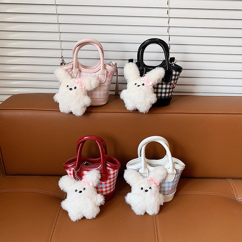 Girls Plaid Crossbody Handbag Sweet Korean Style PU Bag