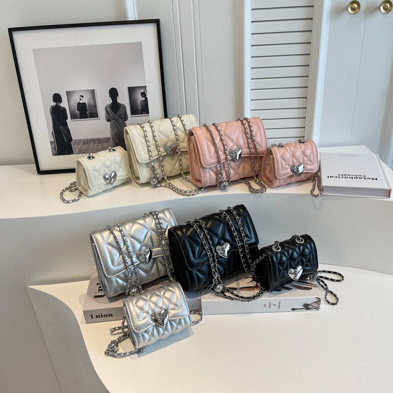 Women Quilted Chain Crossbody Square Bag PU Mini Bag