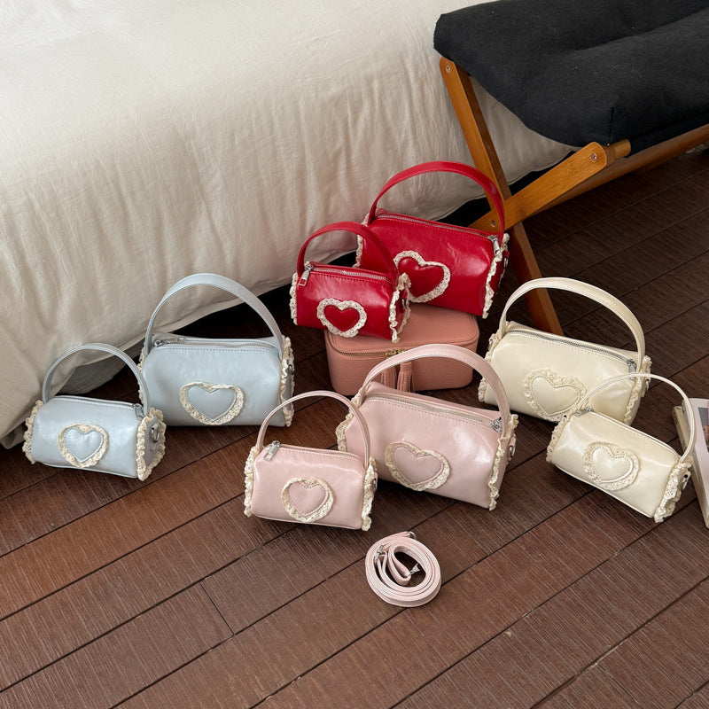 Girls Heart Lace Bucket Crossbody Bag Cute PU Handbag