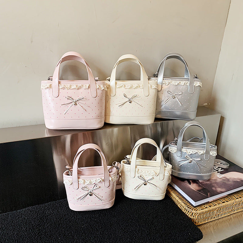 Polka Dot Bowknot PU Crossbody Bag Girls Lace Handbag