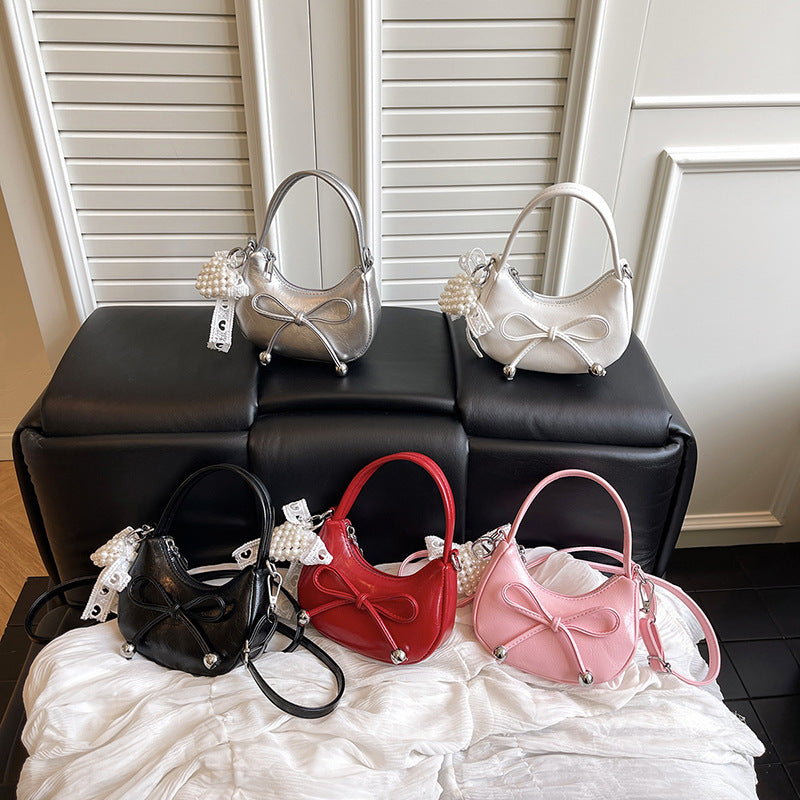 Crescent PU Leather Bowknot Crossbody Bag Girls Armpit Bag Purse