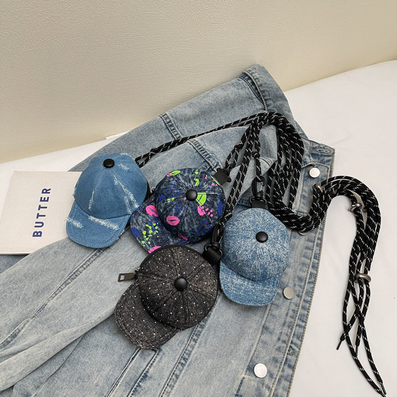 Mini Denim Crossbody Coin Purse Headset Storage Bag Unisex