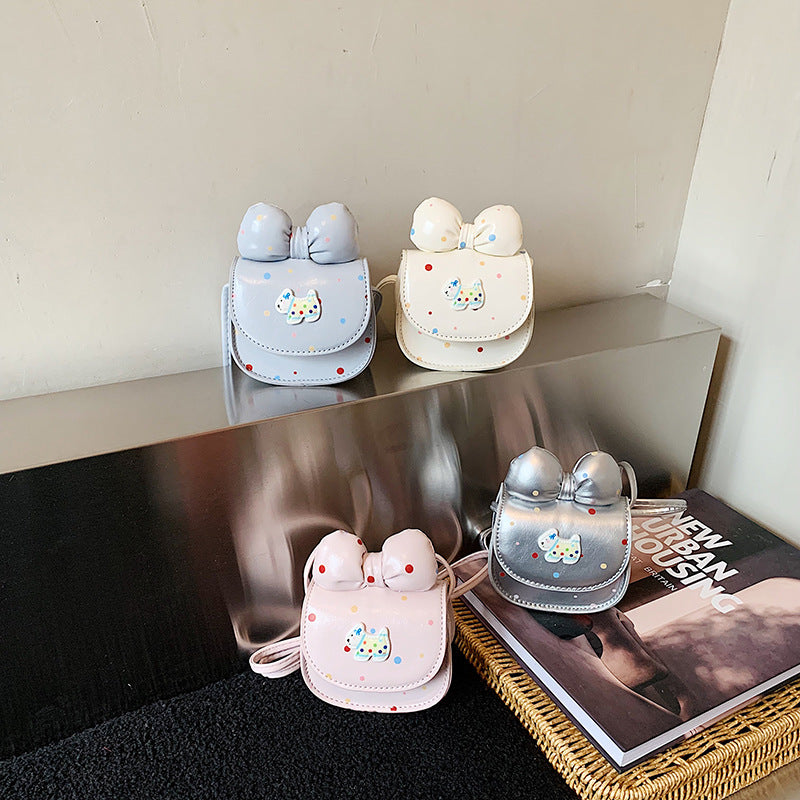 Cartoon Polka Dot Bow Saddle Crossbody Bag Girls PU Bag