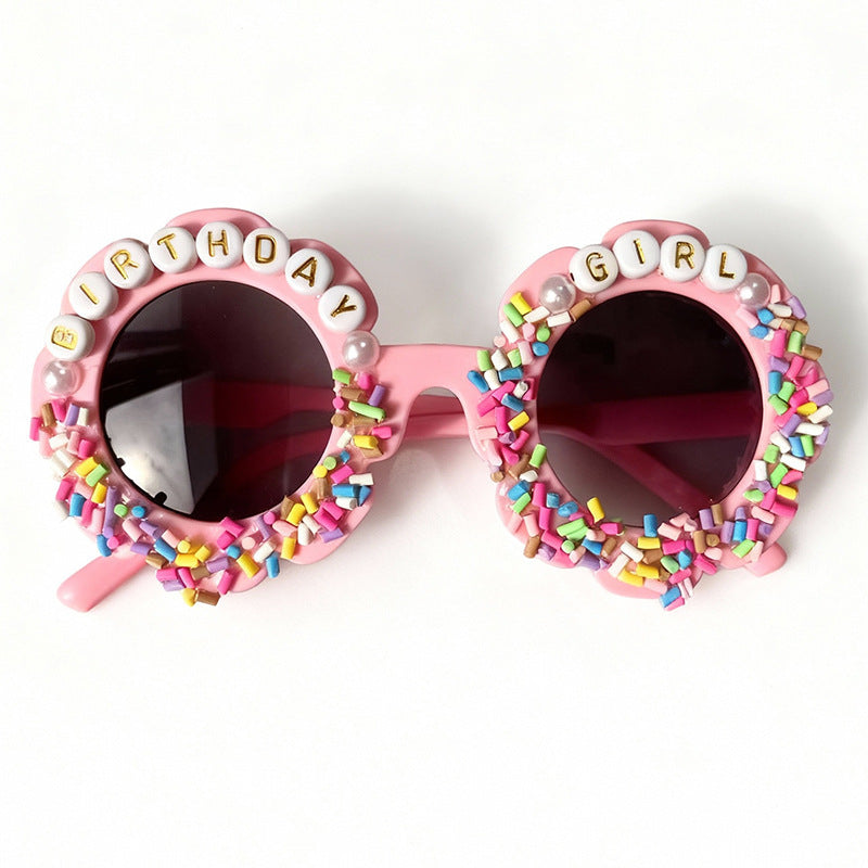 Premium Custom Pearl and Letter Candy Motif Birthday Sunglasses for Girls