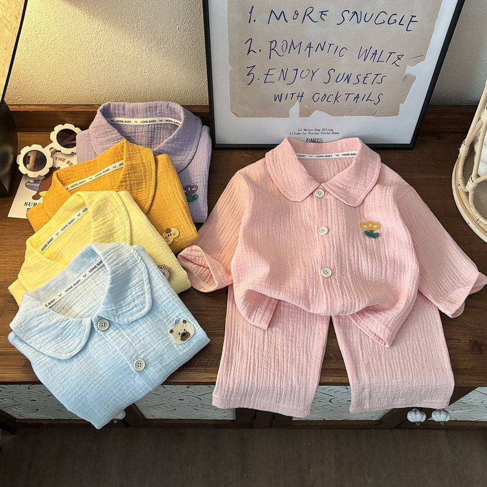 Kids Pure Cotton Gauze Pajama Set Boys & Girls Homewear Suit
