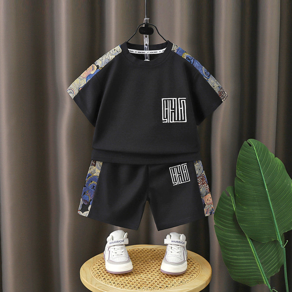 Kids Chinese Style Embroidered Short Sleeve Shorts Set Summer Two-Piece