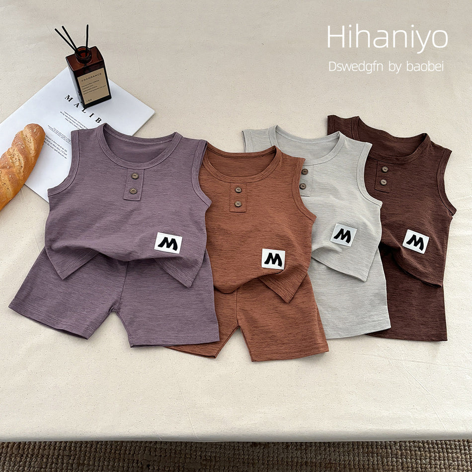 Kids Linen Vest Set Casual Homewear Two-Piece Pajama Outfit