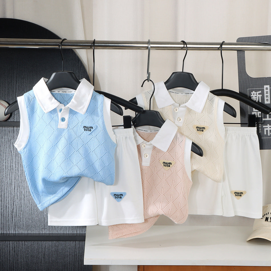Kids Korean Style Knitted Vest Set Spring Summer Two-Piece Outfit