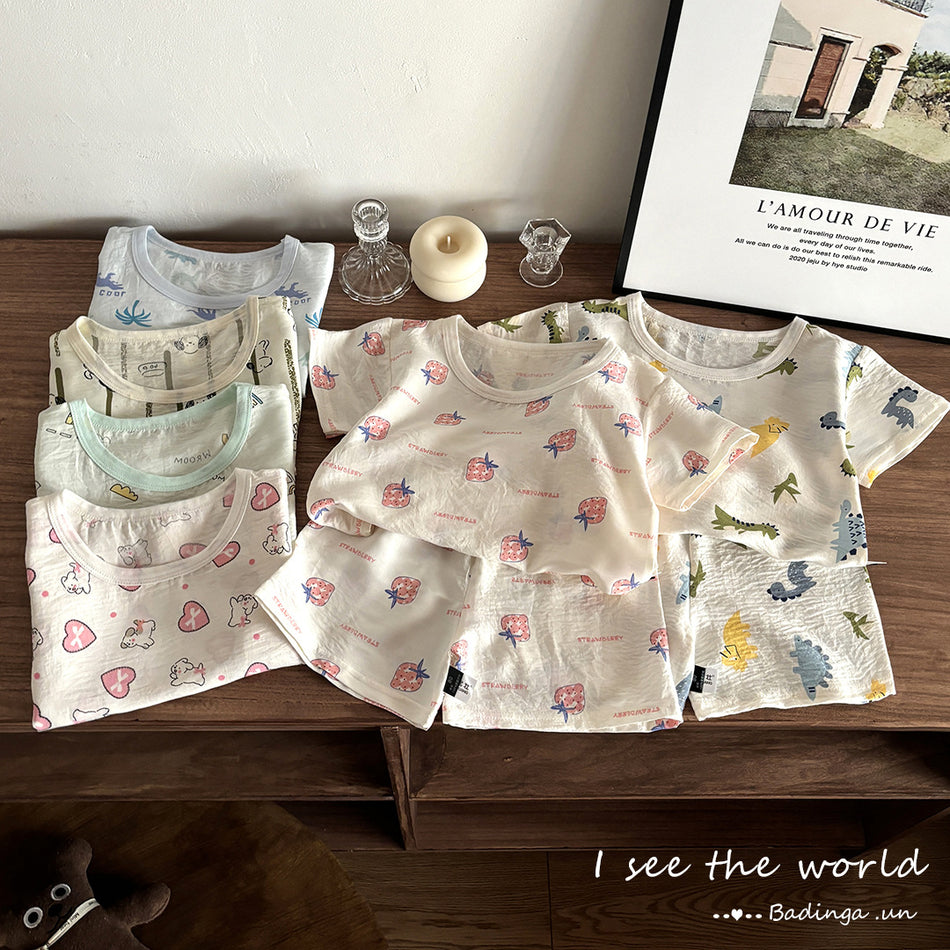 Kids Cloud Cotton Short Sleeve Shorts Set Two-Piece Homewear Outfit