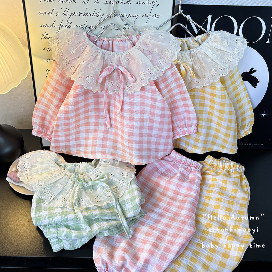 Girls’ Cloud Cotton Doll Collar Pajama Set Cute Summer Homewear Two-Piece Outfit