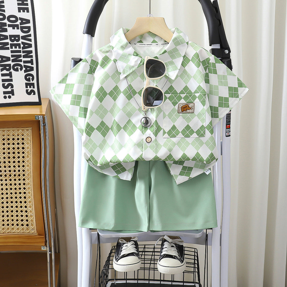 Kids Short Sleeve Shirt Set Casual Homewear Two-Piece Outfit