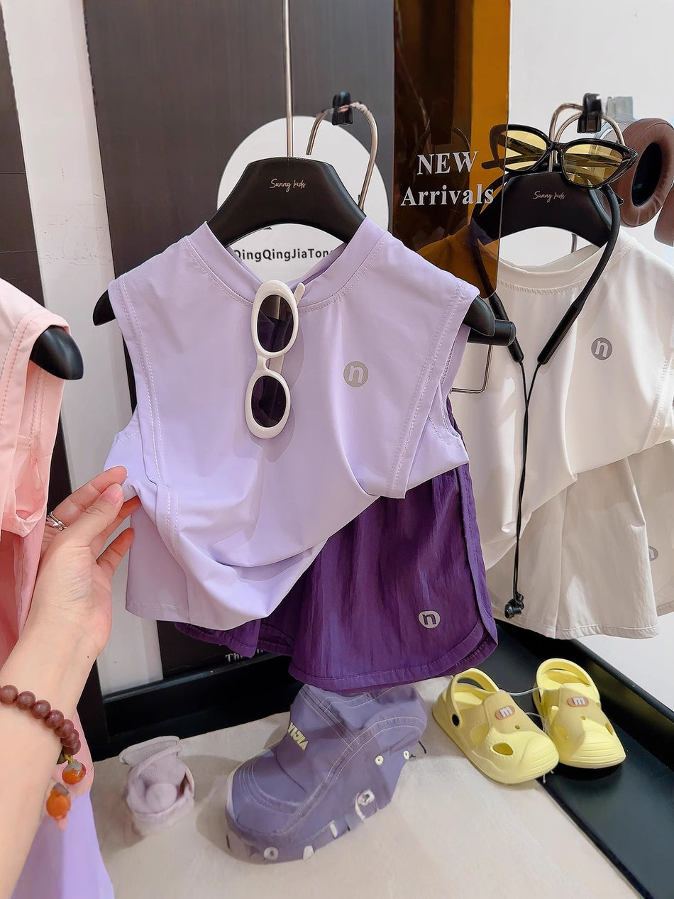 Kids Korean Style Ice-Feel Sleeveless Sports Set Quick-Dry Sun Protection Summer Outfit