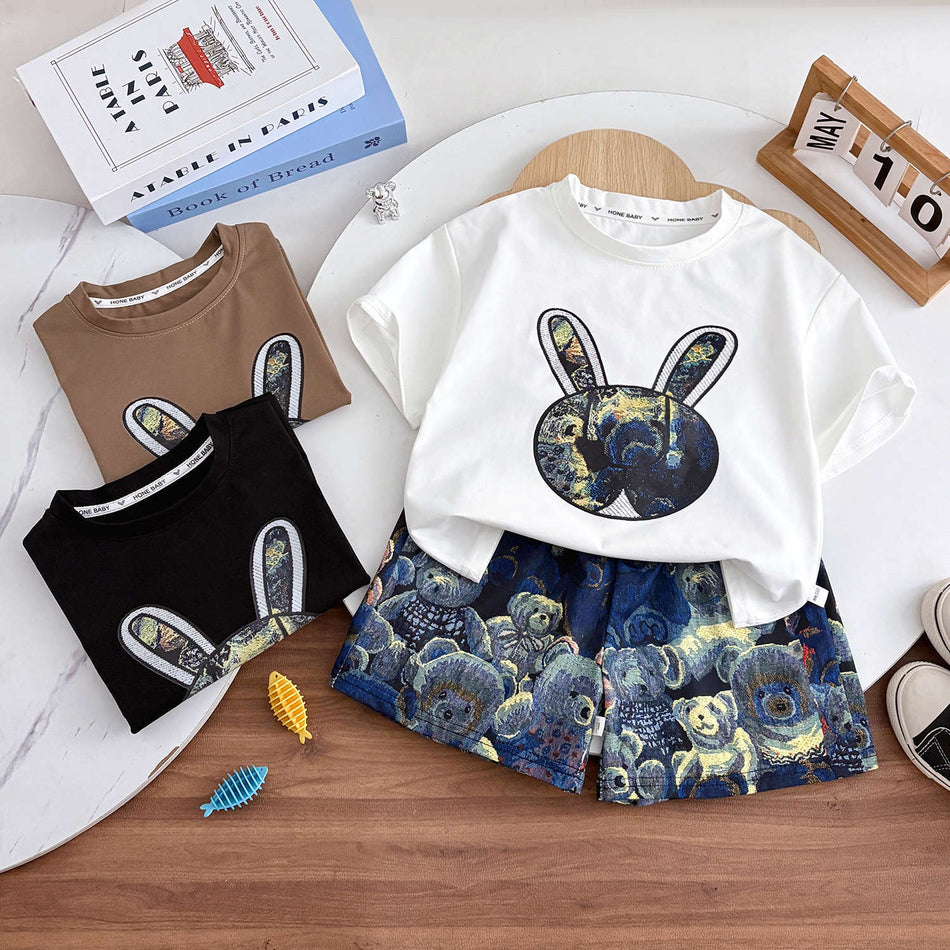 Kids Cartoon Short Sleeve Set Summer Casual Sports Homewear Outfit