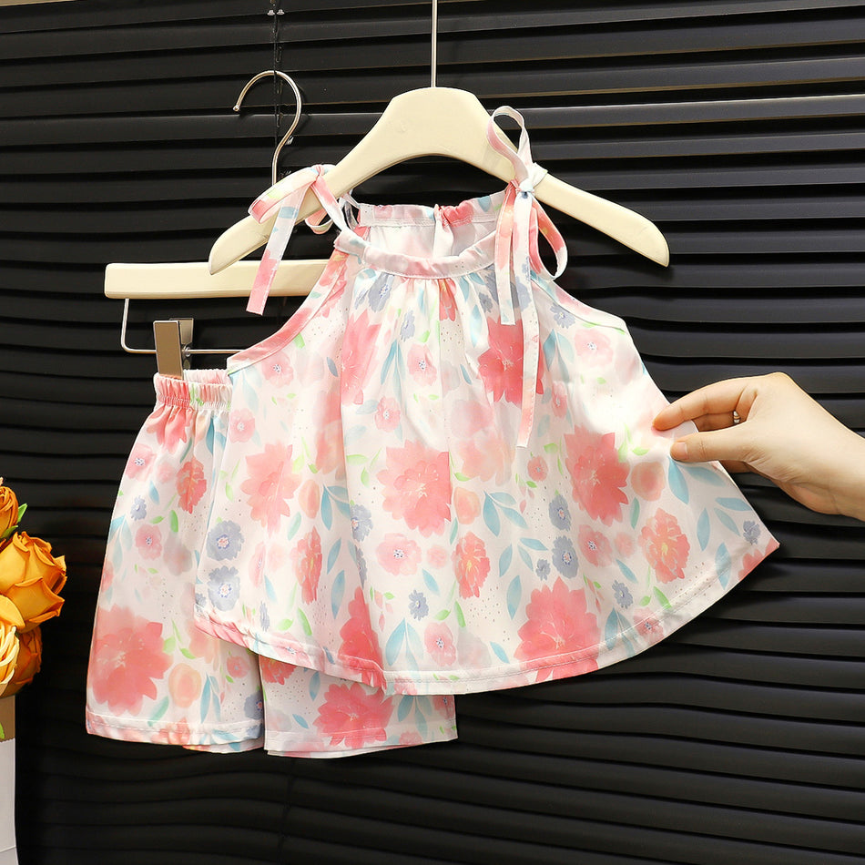 Girls Sleeveless Wide-Leg Pants Set Summer Fashion Two-Piece Outfit