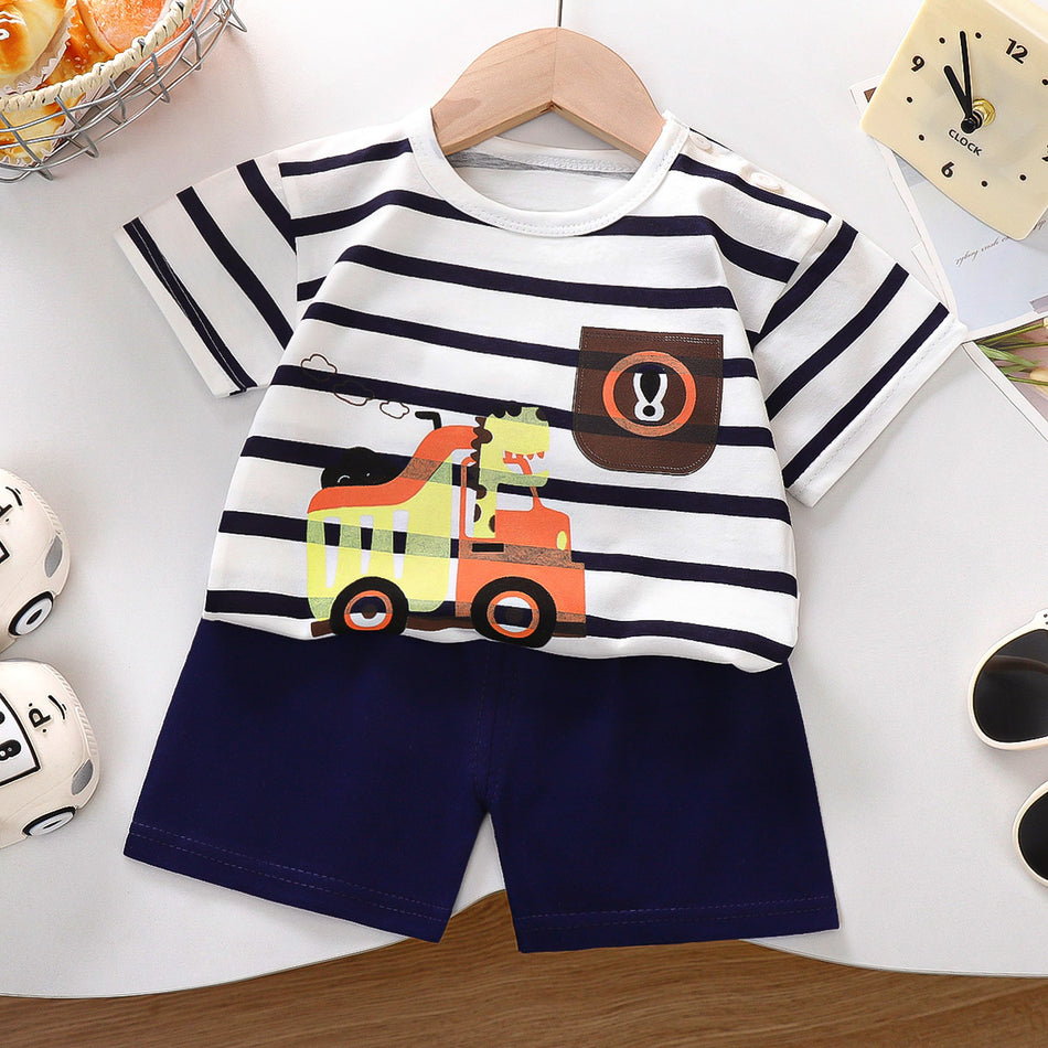 Kids Cotton Short Sleeve Set Boys & Girls Summer T-Shirt Shorts Outfit