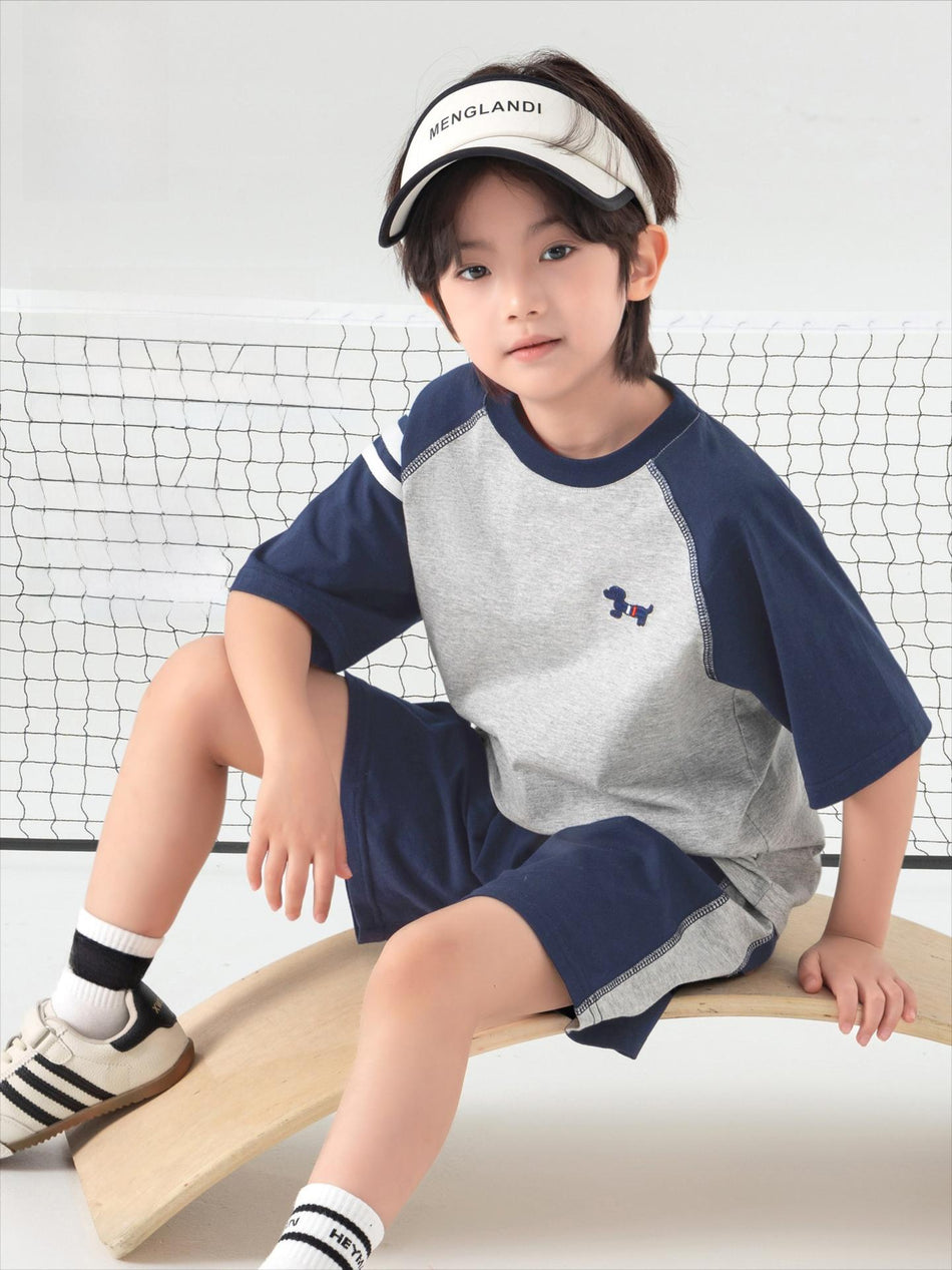 Boys Pure Cotton Academy Style Set Summer Short Sleeve Shorts Two-Piece Outfit