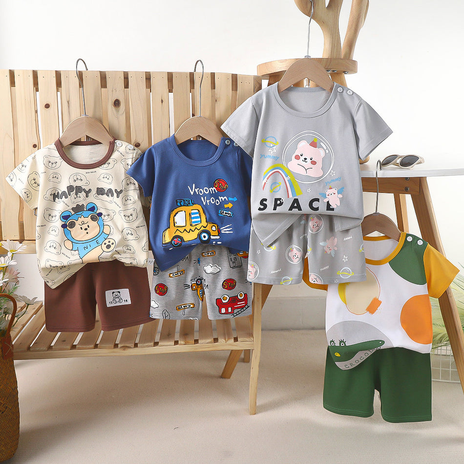 Kids Pure Cotton Short Sleeve Set Summer Boys & Girls T-Shirt Outfit