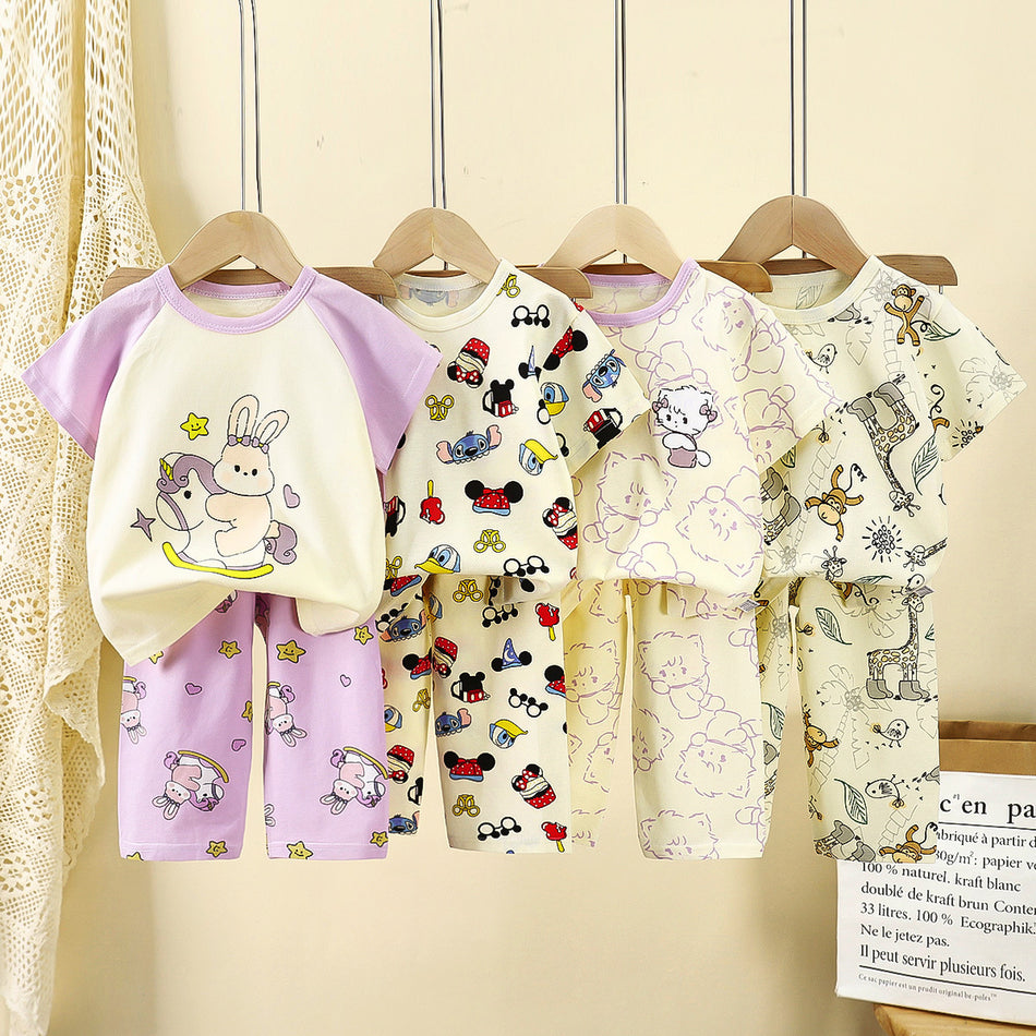 Kids Cotton Short Sleeve Set Summer T-Shirt Homewear Pajama Outfit