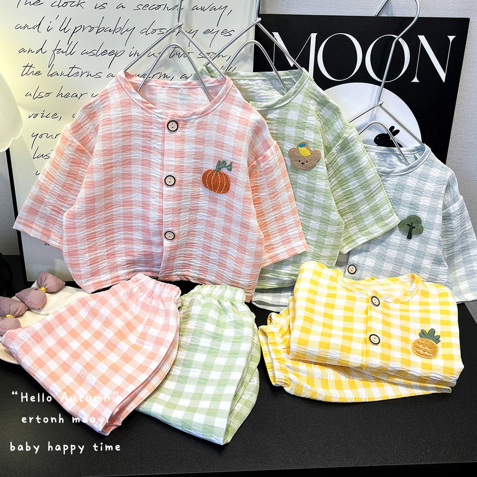 Kids Cloud Cotton Cardigan Pajama Set Cartoon Print Two-Piece Homewear Outfit