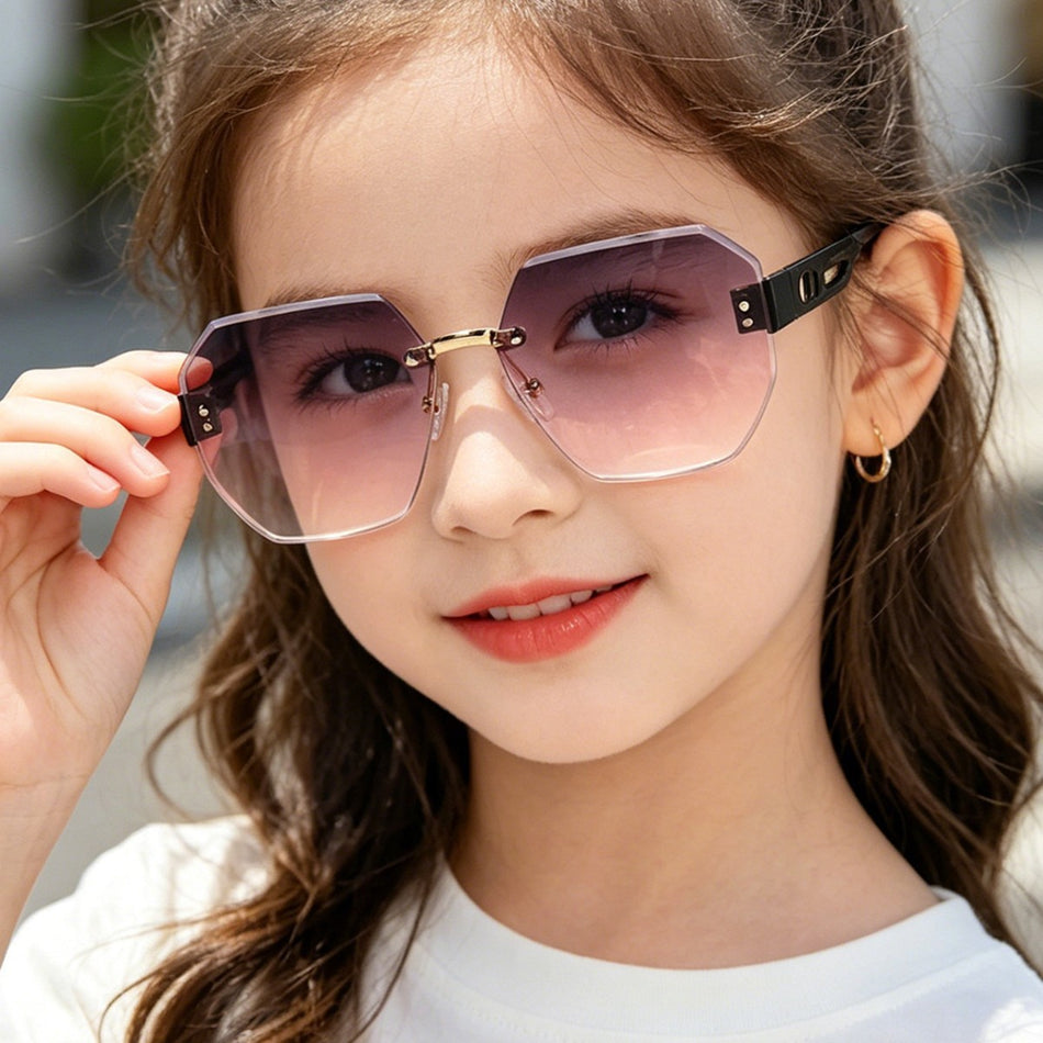 Kids Frameless Polygon UV400 Fashion Sunglasses Trendy Style