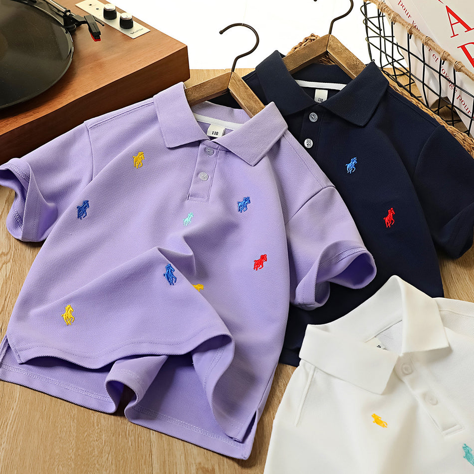 Boys Pique Cotton Polo Shirt Short Sleeve Breathable Summer Top